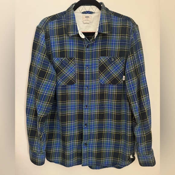 Vans Other - Vans Men’s Button Down Plaid Flannel Shirt Size Large Blue Green Yellow Cotton